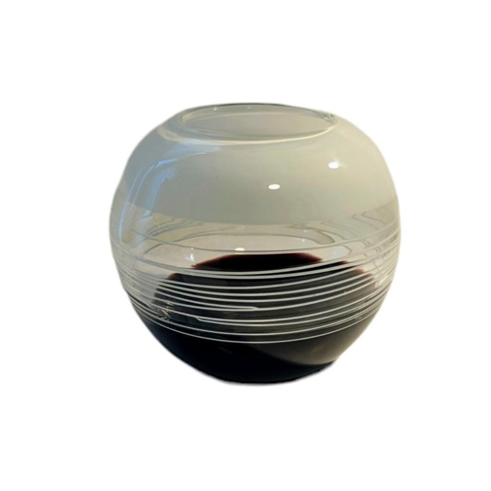 Vintage Glass Bowl Hand Blown Vase Bulbus Orb Midcentury Pontil Threading MCM